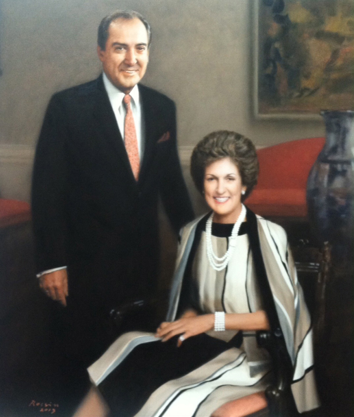 Mr. and Mrs. Roberto Goizueta, Rossin Fine Art, portrait artist, Portrait Commissions, official, presidential, painting, portfolio, fine art, museum-quality portraits, Smithsonian National Portrait Gallery, bronze sculpture, group portrait, family portrait, Commanders in Chief painting