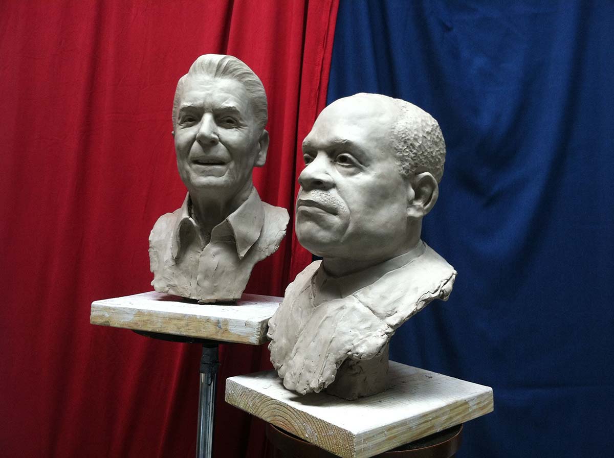 Sculptures in progress, Rossin Fine Art, portrait artist, Portrait Commissions, official, presidential, painting, portfolio, fine art, museum-quality portraits, Smithsonian National Portrait Gallery, bronze sculpture, group portrait, family portrait, Commanders in Chief painting