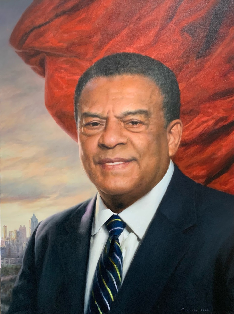 Ross Rossin Portrait Artist in Atlanta's Oil Painting of Ambassador Andrew Young - Portraiture, USA