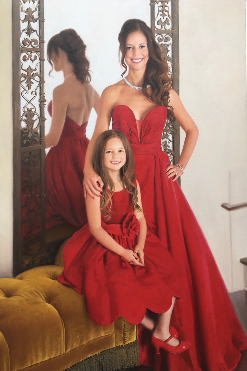 Ross Rossin Portrait Artist in Atlanta's Oil Painting of Stephanie and daughter Private collection - Portraiture, USA