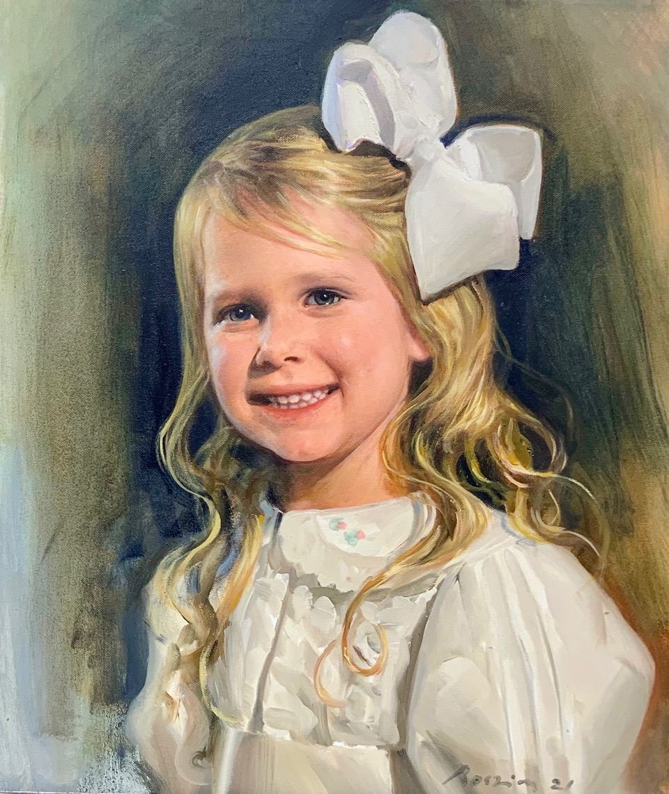Ross Rossin Portrait Artist in Atlanta's Oil Painting of Stephanie and daughter Private collection - Portraiture, USA