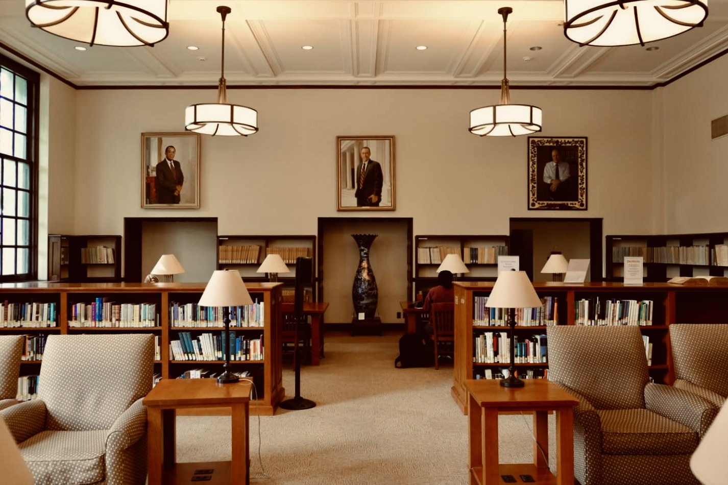 Portraits by Ross Rossin in the Ahmanson Reading Room in the Mary Norton Clapp Library